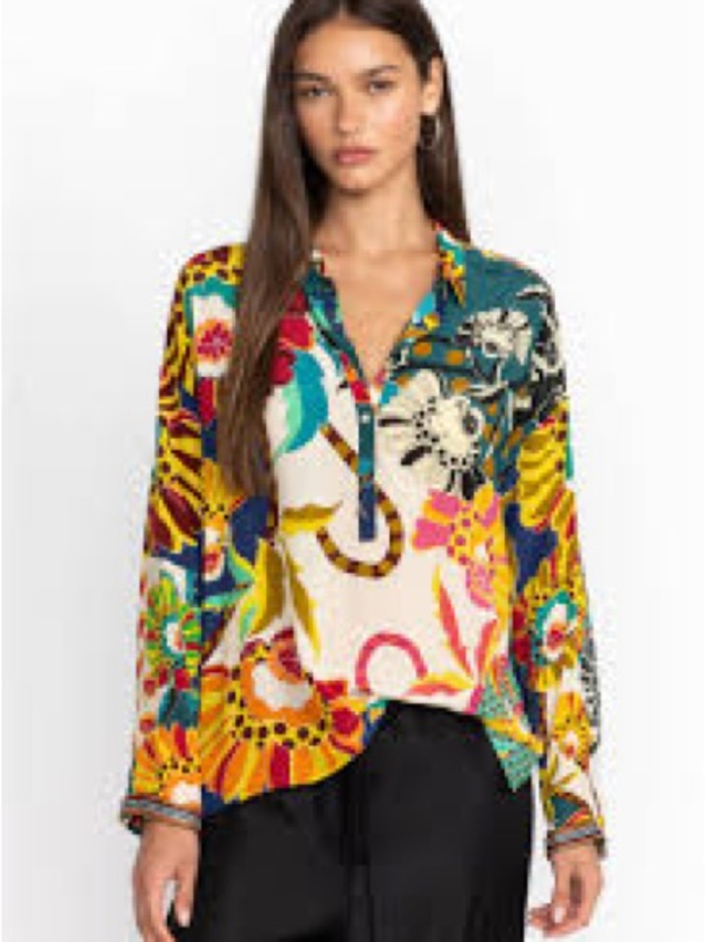 Johnny Was Seline Silk Blouse Kimbra Floral Print Size Medium